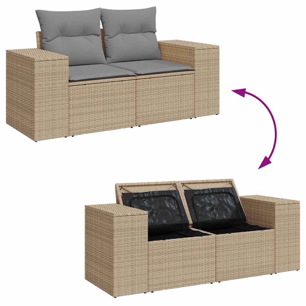 Divano da Giardino con Cuscini a 2 Posti Beige in Polyrattan - homemem39