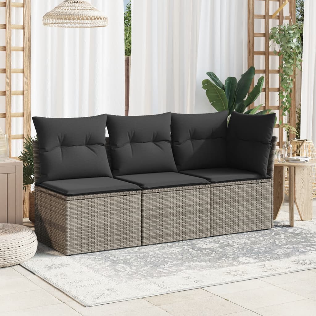 Divano Giardino Senza Braccioli con Cuscini Grigio Polyrattan - homemem39
