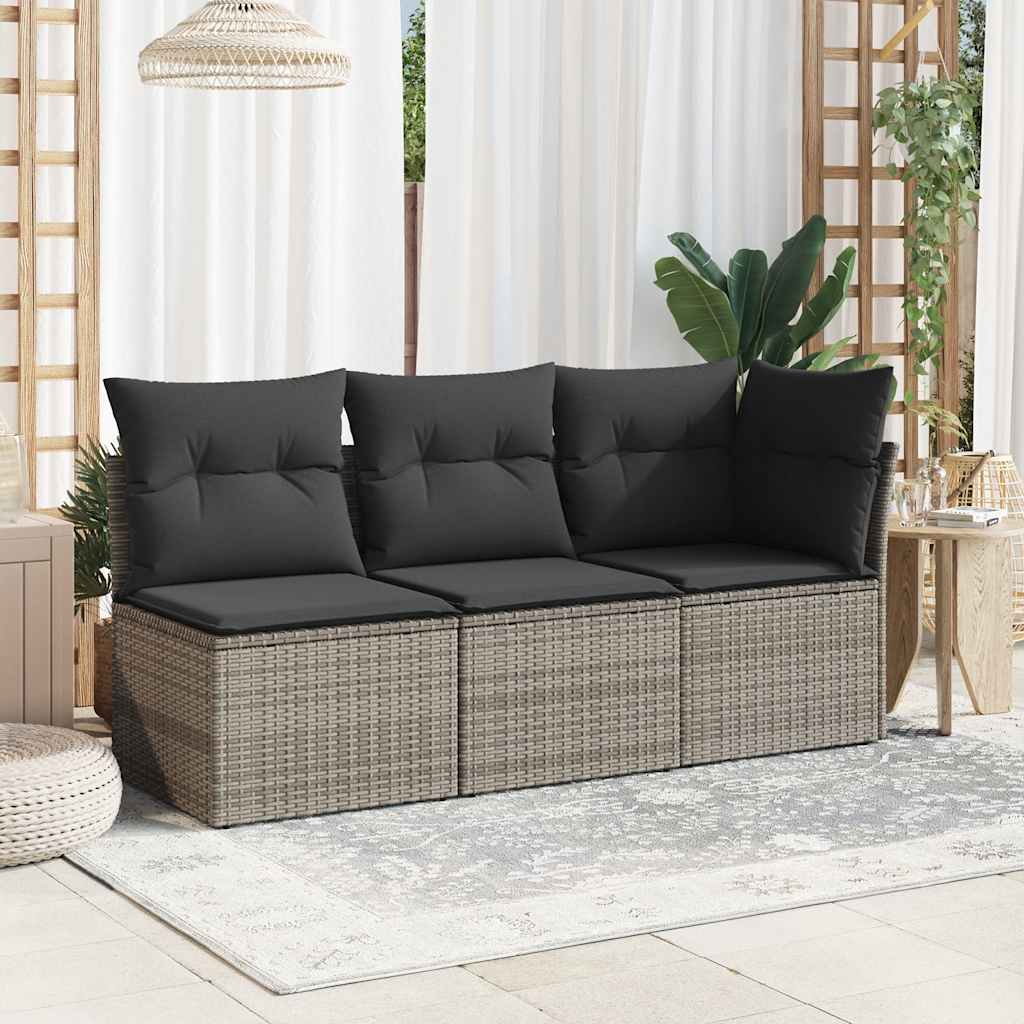 Divano Angolare da Giardino con Cuscini Grigio in Polyrattan - homemem39