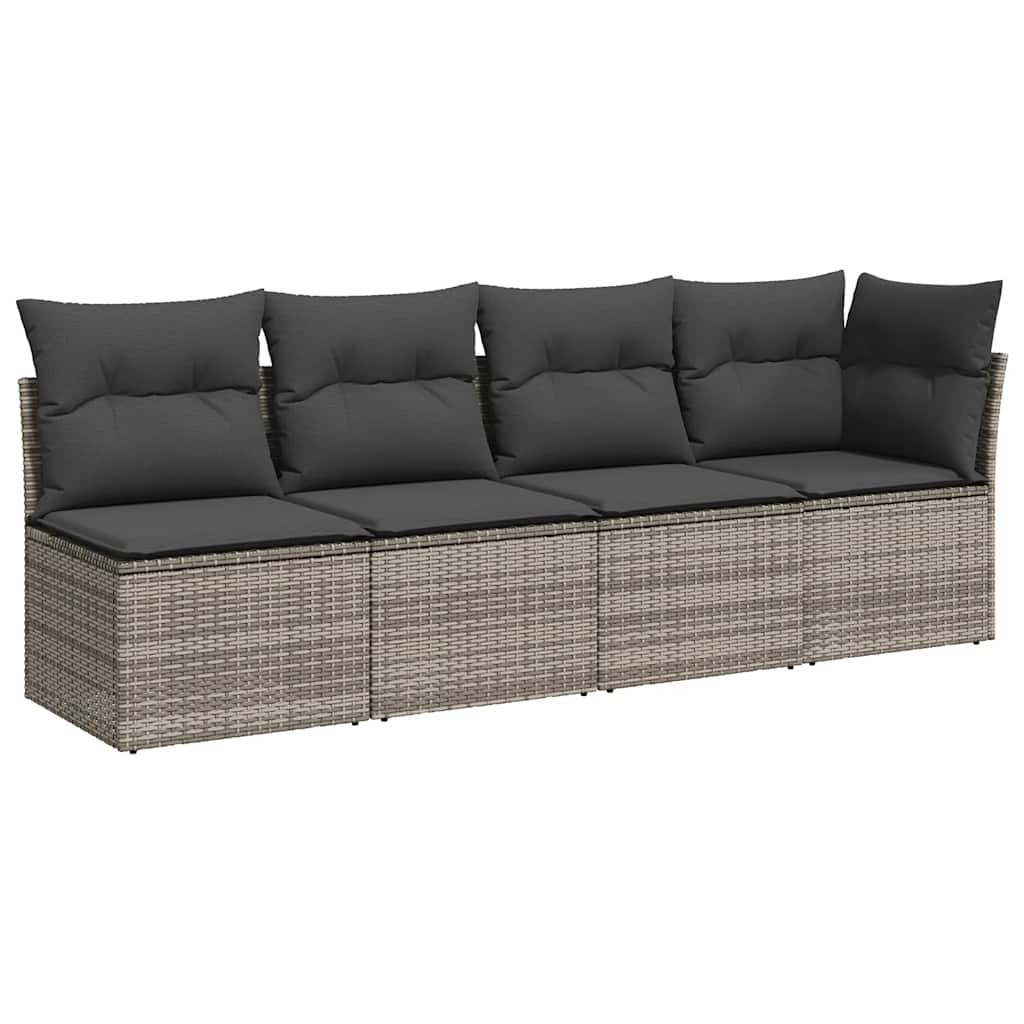 Divano da Giardino con Cuscini 4 Posti Grigio in Polyrattan | homemem39