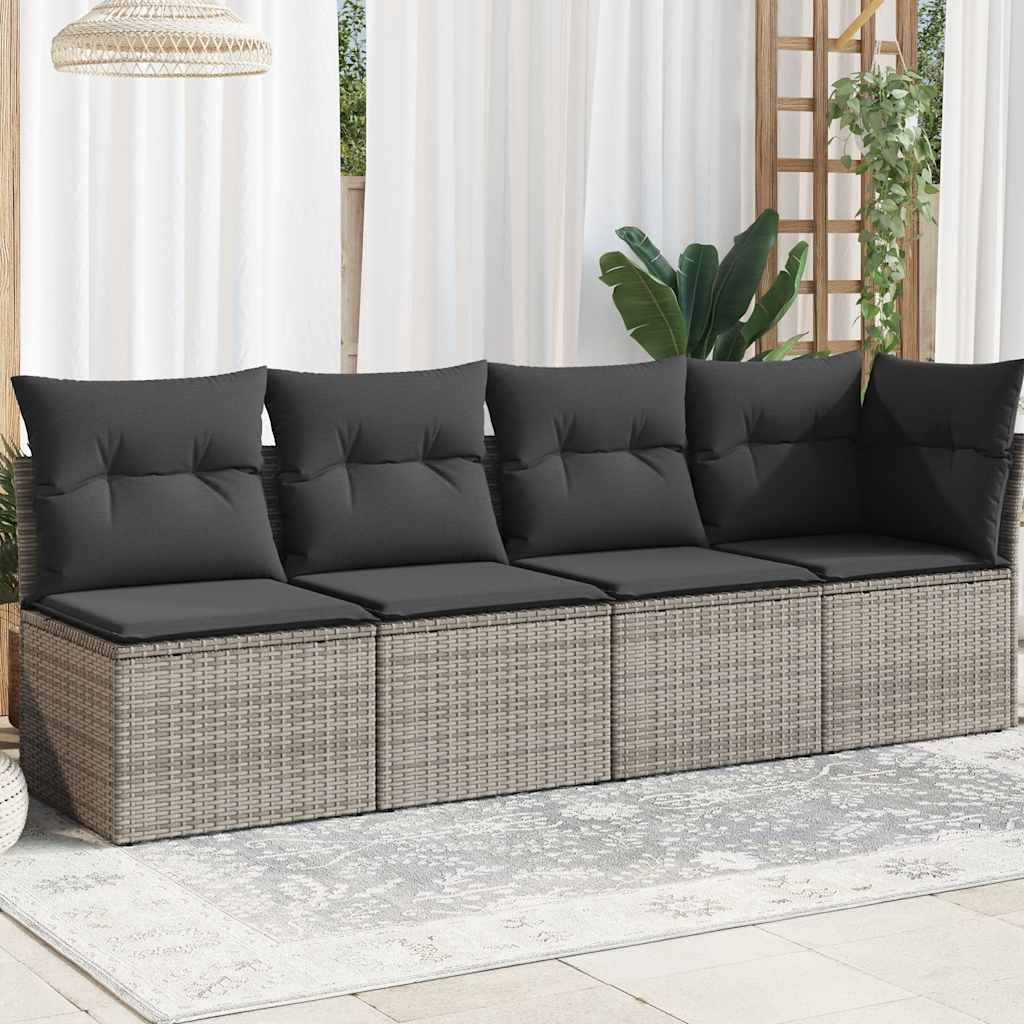 Divano da Giardino con Cuscini 4 Posti Grigio in Polyrattan | homemem39