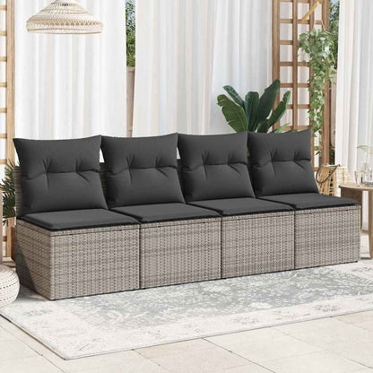 Divano da Giardino con Cuscini 4 Posti Grigio in Polyrattan | homemem39