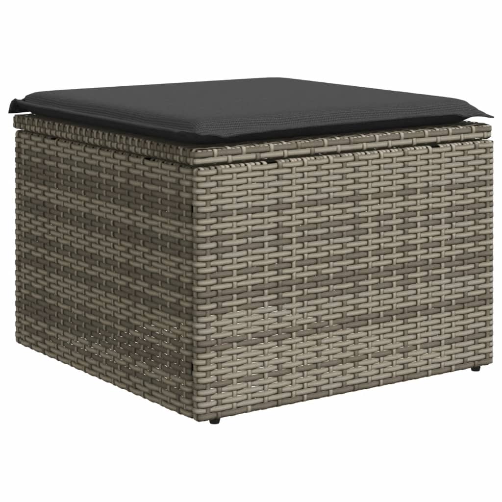 Sgabello Giardino con Cuscino Grigio 55x55x37 cm in Polyrattan