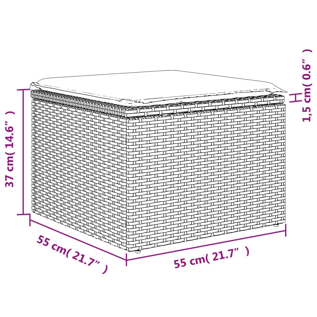 Sgabello Giardino con Cuscino Grigio 55x55x37 cm in Polyrattan