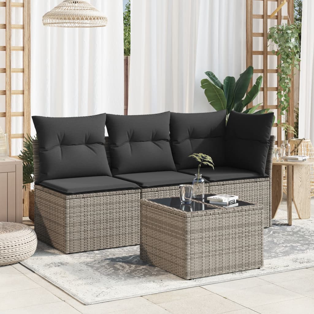 Tavolo da Giardino Piano in Vetro Grigio 55x55x37 cm Polyrattan | homemem39