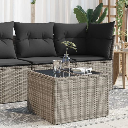 Tavolo da Giardino Piano in Vetro Grigio 55x55x37 cm Polyrattan | homemem39
