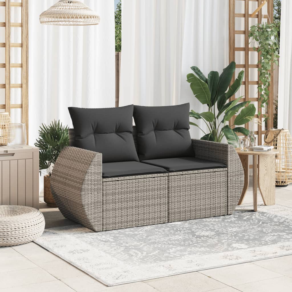 Divano da Giardino con Cuscini 2 Posti Grigio in Polyrattan | homemem39