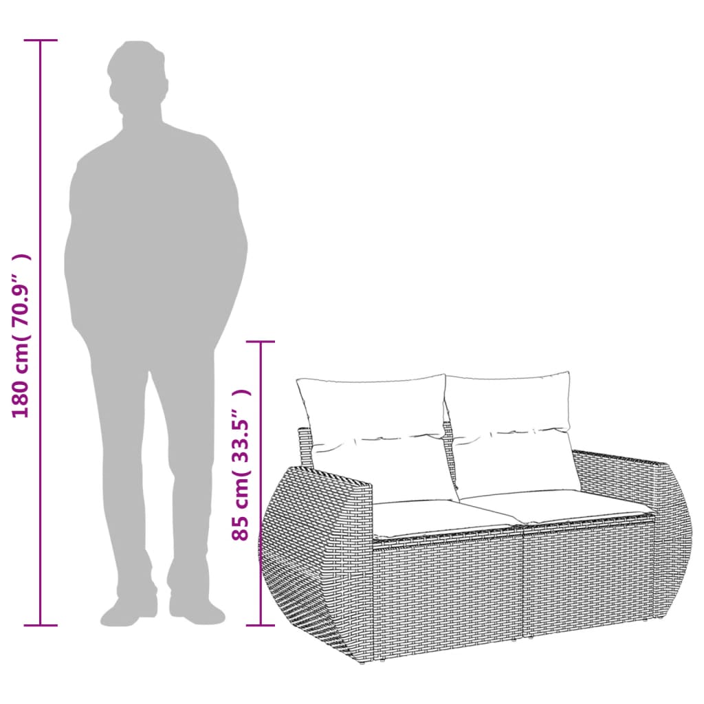 Divano da Giardino con Cuscini 2 Posti Grigio in Polyrattan | homemem39