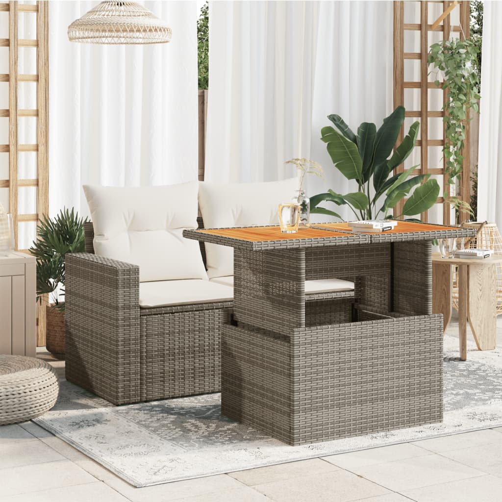 Tavolo Giardino Grigio 100x55x73 cm Polyrattan e Legno Acacia