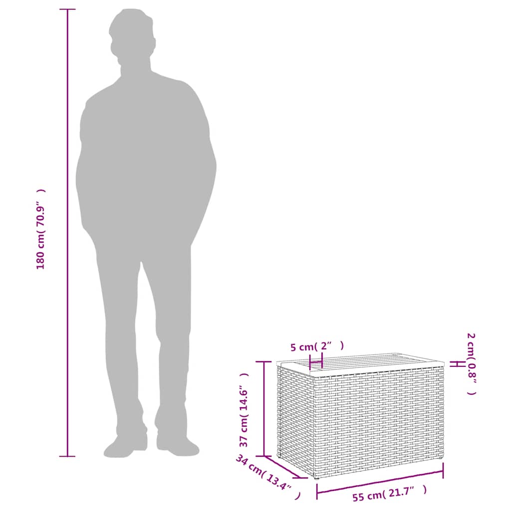 Tavolini Giardino 2pz Grigi 55x34x37 Polyrattan Legno Massello - homemem39