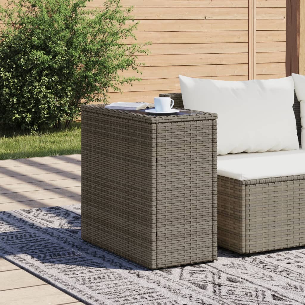 Tavolino Giardino Piano Vetro Grigio 58x27,5x55 cm Polyrattan | homemem39