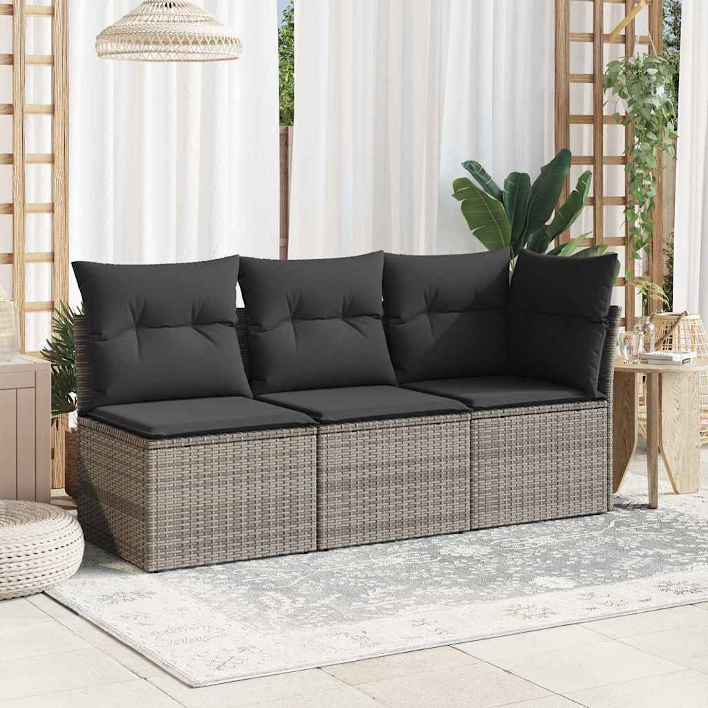 Sedia Giardino Senza Braccioli con Cuscini Grigio in Polyrattan - homemem39