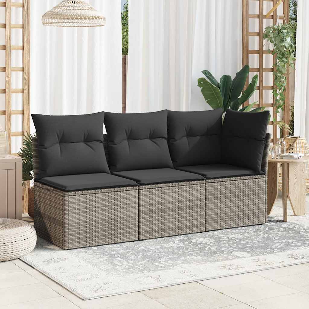 Divano da Giardino con Cuscini 3 Posti Grigio in Polyrattan | homemem39