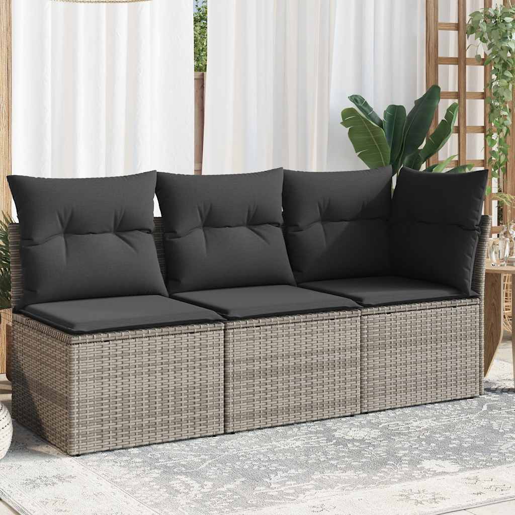 Divano da Giardino con Cuscini 3 Posti Grigio in Polyrattan | homemem39