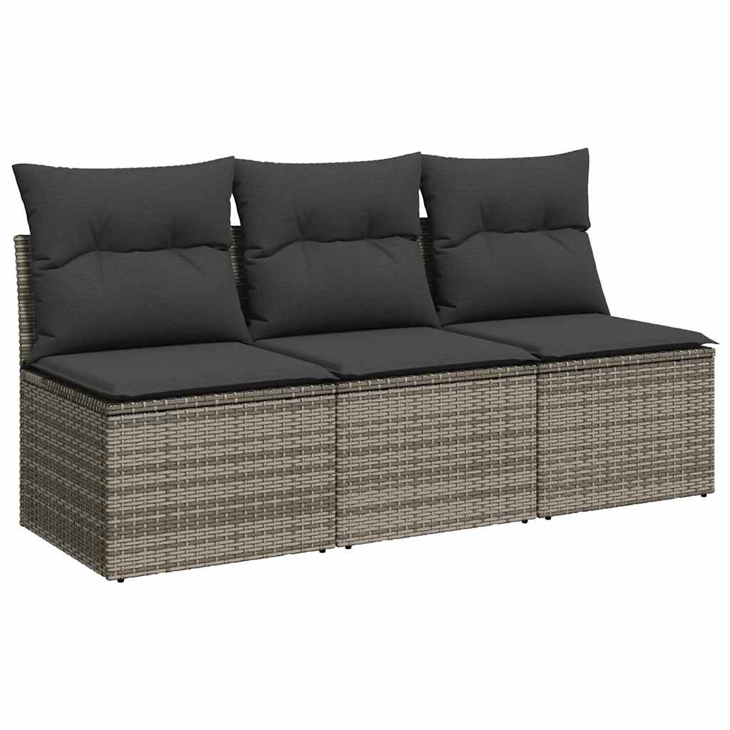 Divano da Giardino con Cuscini 3 Posti Grigio in Polyrattan | homemem39