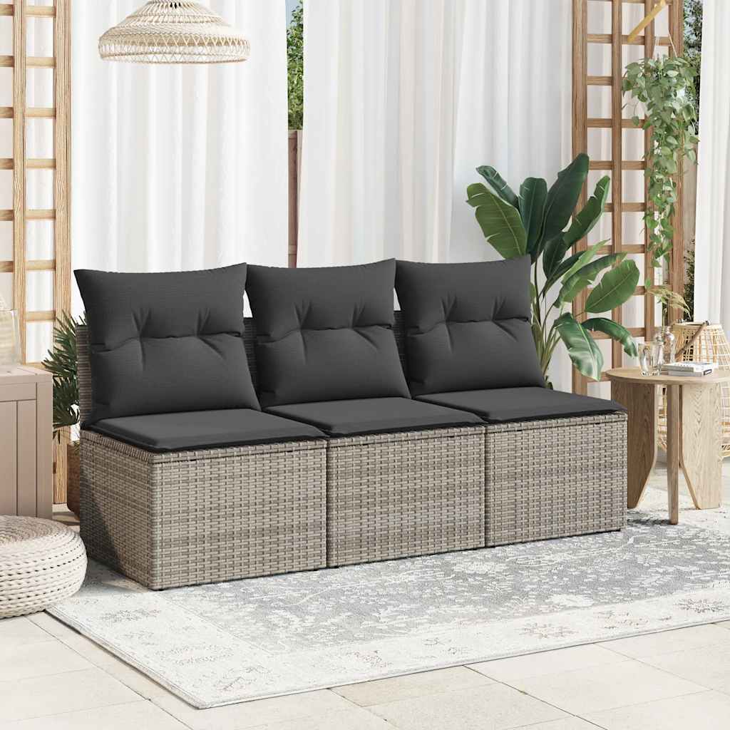 Divano da Giardino con Cuscini 3 Posti Grigio in Polyrattan | homemem39