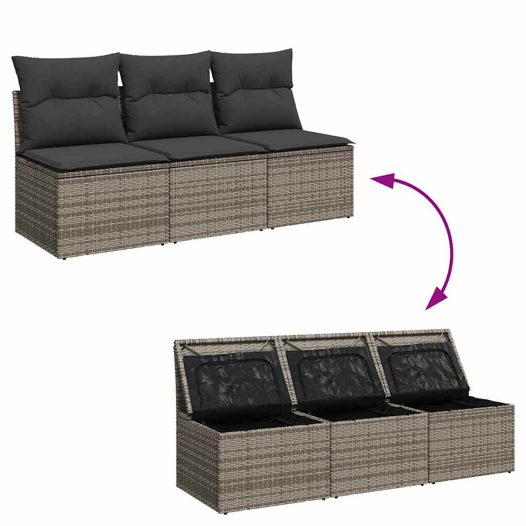 Divano da Giardino con Cuscini 3 Posti Grigio in Polyrattan | homemem39