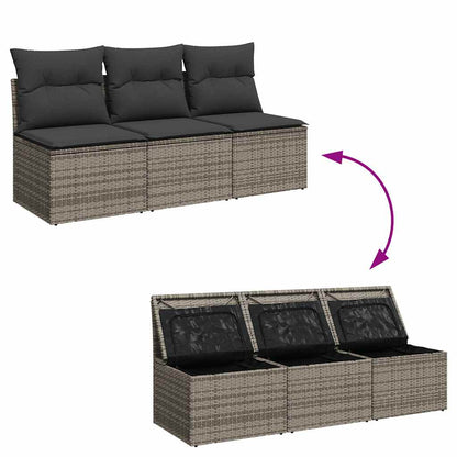 Divano da Giardino con Cuscini 3 Posti Grigio in Polyrattan | homemem39