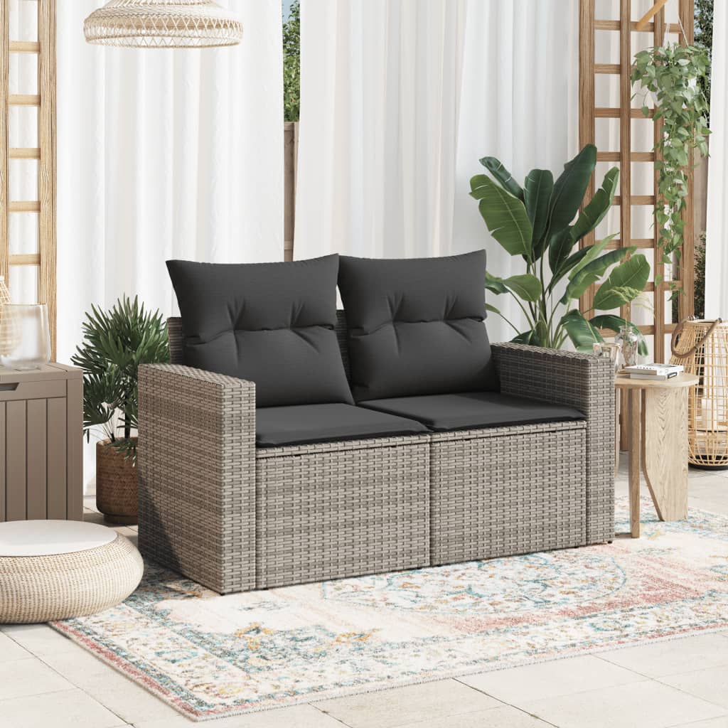Divano da Giardino con Cuscini 2 Posti Grigio in Polyrattan | homemem39
