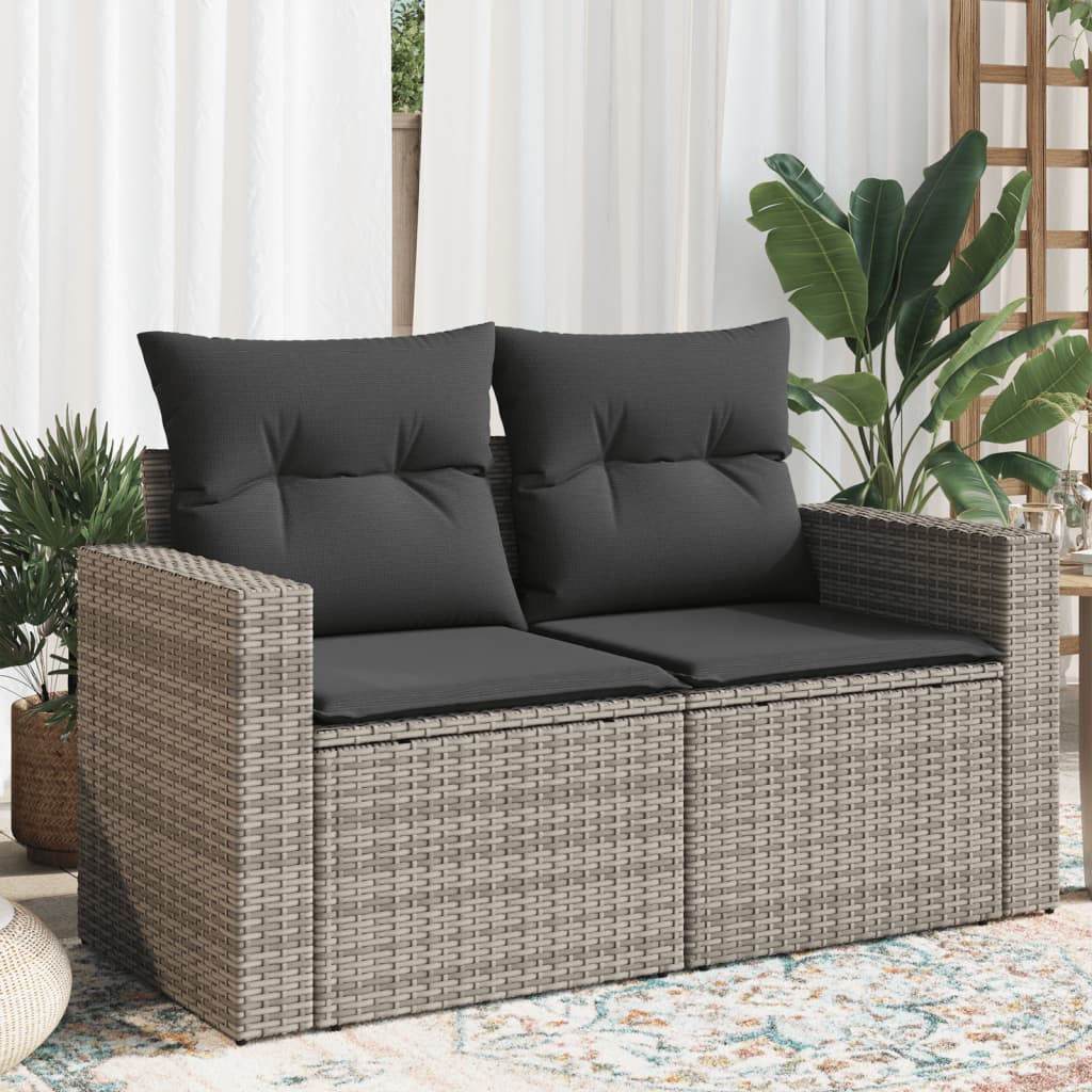 Divano da Giardino con Cuscini 2 Posti Grigio in Polyrattan | homemem39