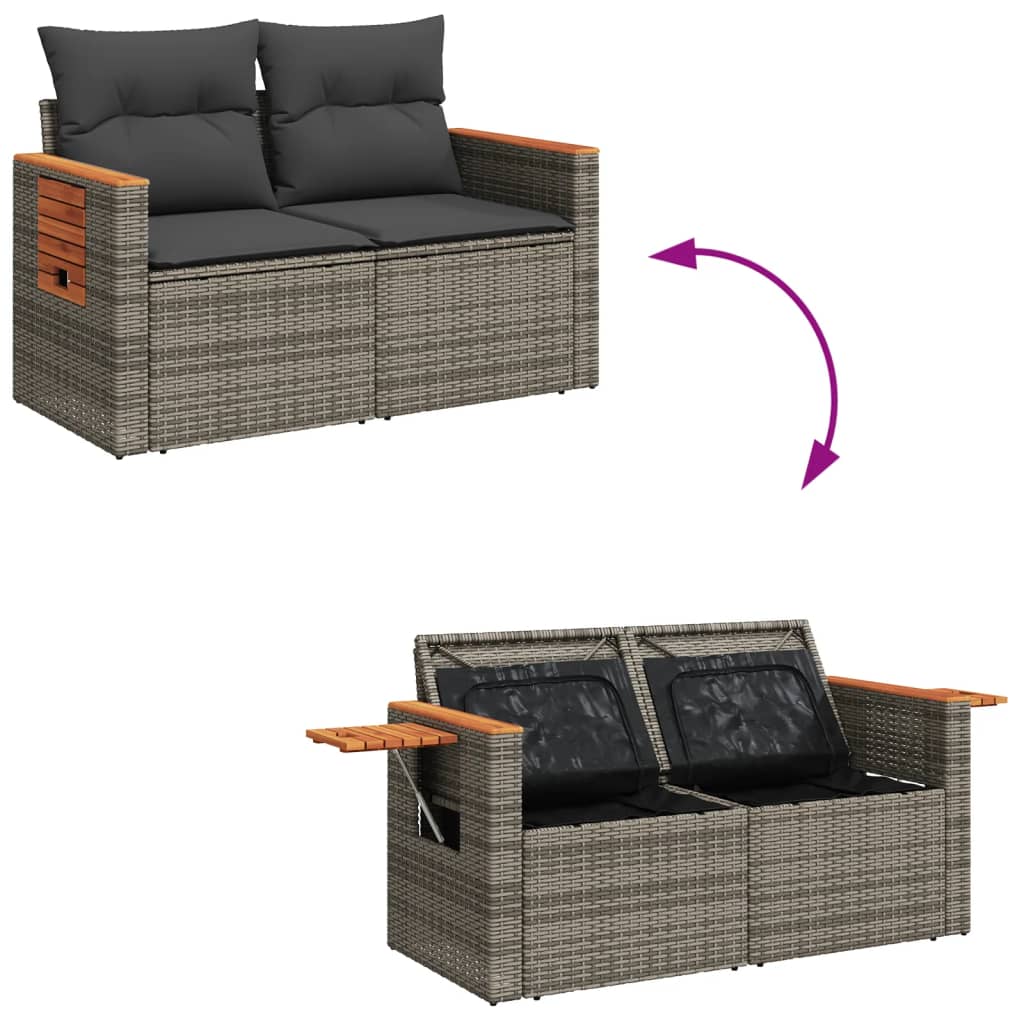 Divano da Giardino con Cuscini 2 Posti Grigio in Polyrattan | homemem39