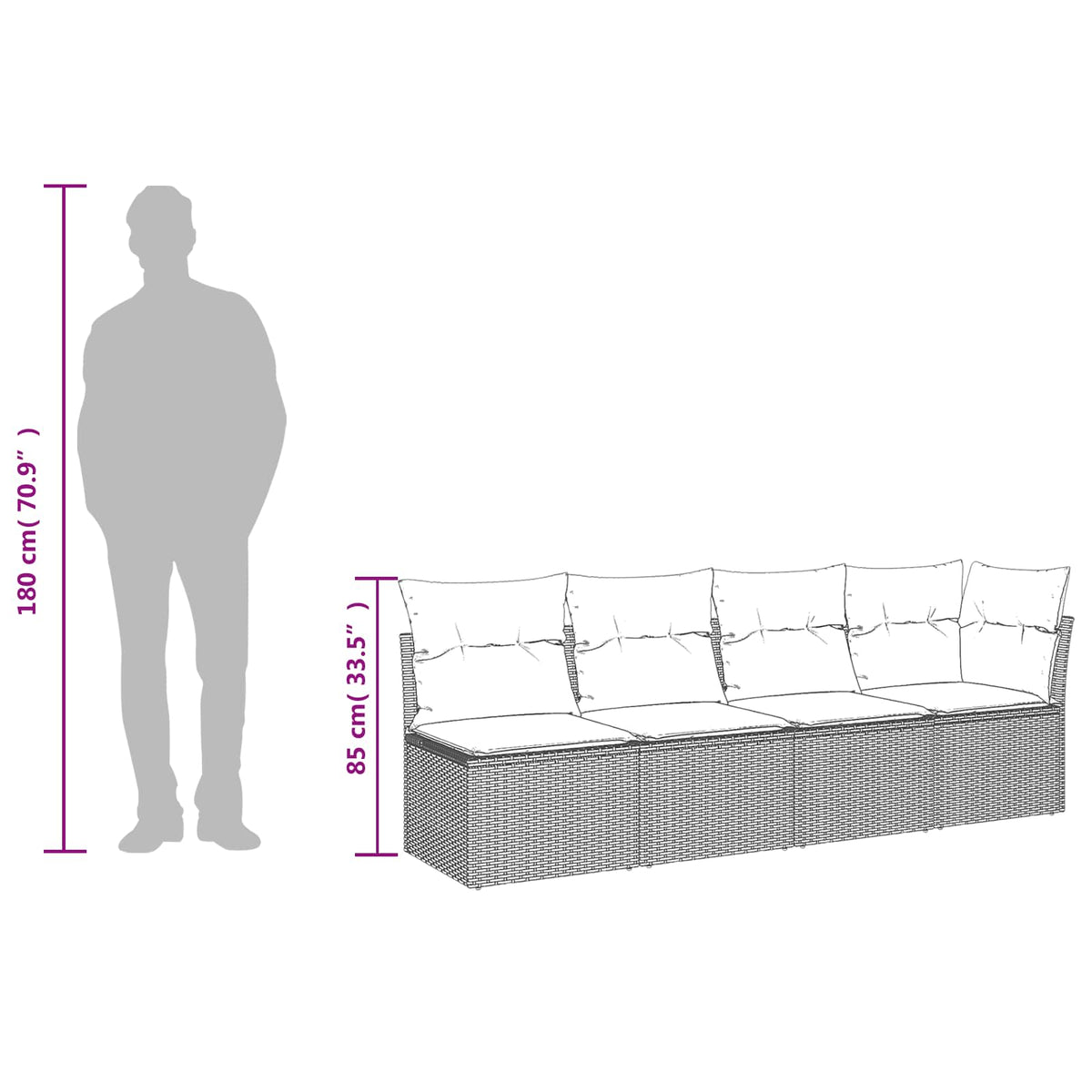 Divano da giardino Grigio 227 x 62 x 69 cm polyrattan | homemem39