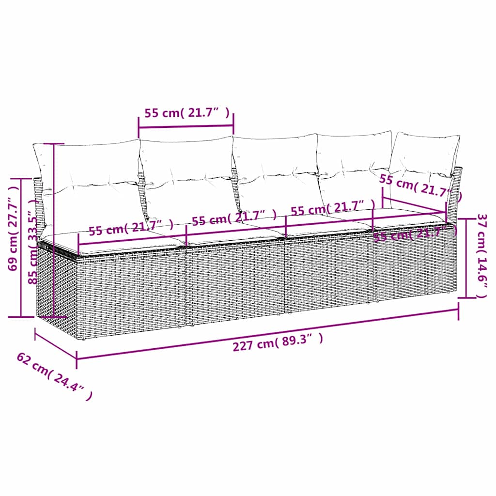 Divano da giardino Grigio 227 x 62 x 69 cm polyrattan | homemem39