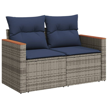 Divano da giardino con cuscini a 2 posti grigio in polyrattan | homemem39