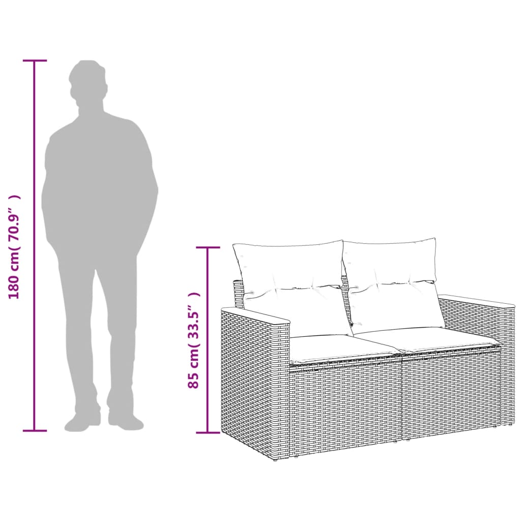 Divano da giardino con cuscini a 2 posti grigio in polyrattan | homemem39
