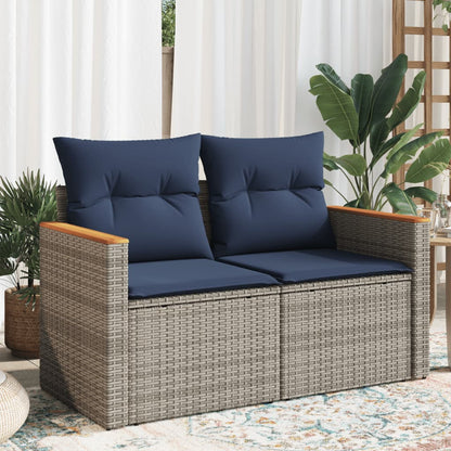 Divano da giardino con cuscini a 2 posti grigio in polyrattan | homemem39