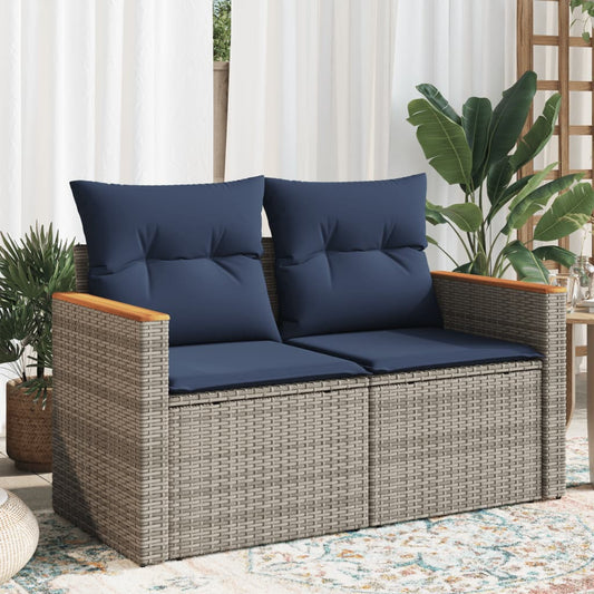 Divano da giardino con cuscini a 2 posti grigio in polyrattan | homemem39