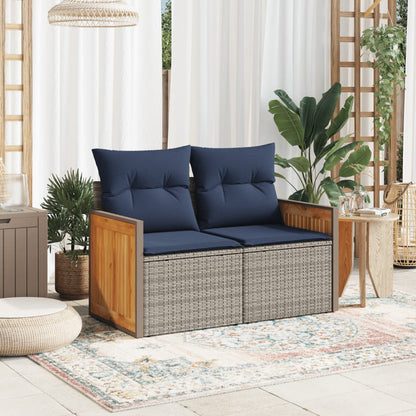 Divano da giardino con cuscini a 2 posti grigio in polyrattan | homemem39