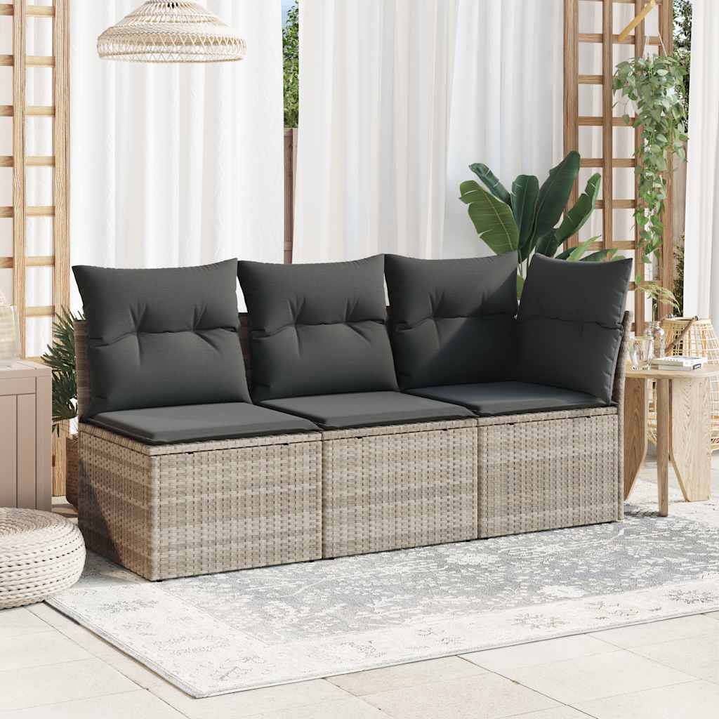 Divano Senza Braccioli con Cuscini Grigio Chiaro in Polyrattan | homemem39