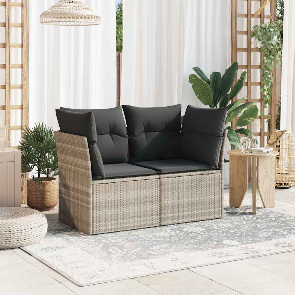 Divano da Giardino con Cuscini 2 Posti Grigio Chiaro Polyrattan | homemem39