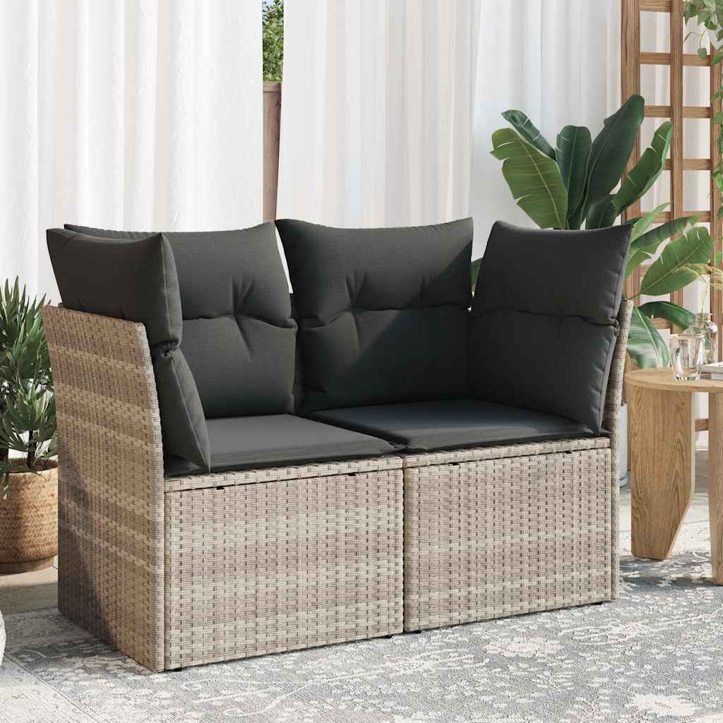 Divano da Giardino con Cuscini 2 Posti Grigio Chiaro Polyrattan | homemem39
