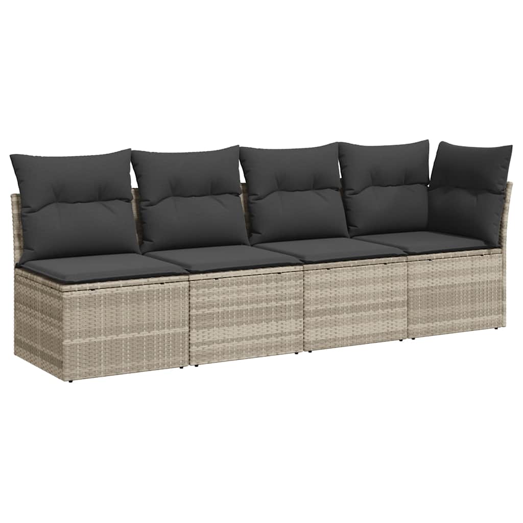 Divano da Giardino con Cuscini 4 Posti Grigio Chiaro Polyrattan