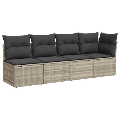 Divano da Giardino con Cuscini 4 Posti Grigio Chiaro Polyrattan
