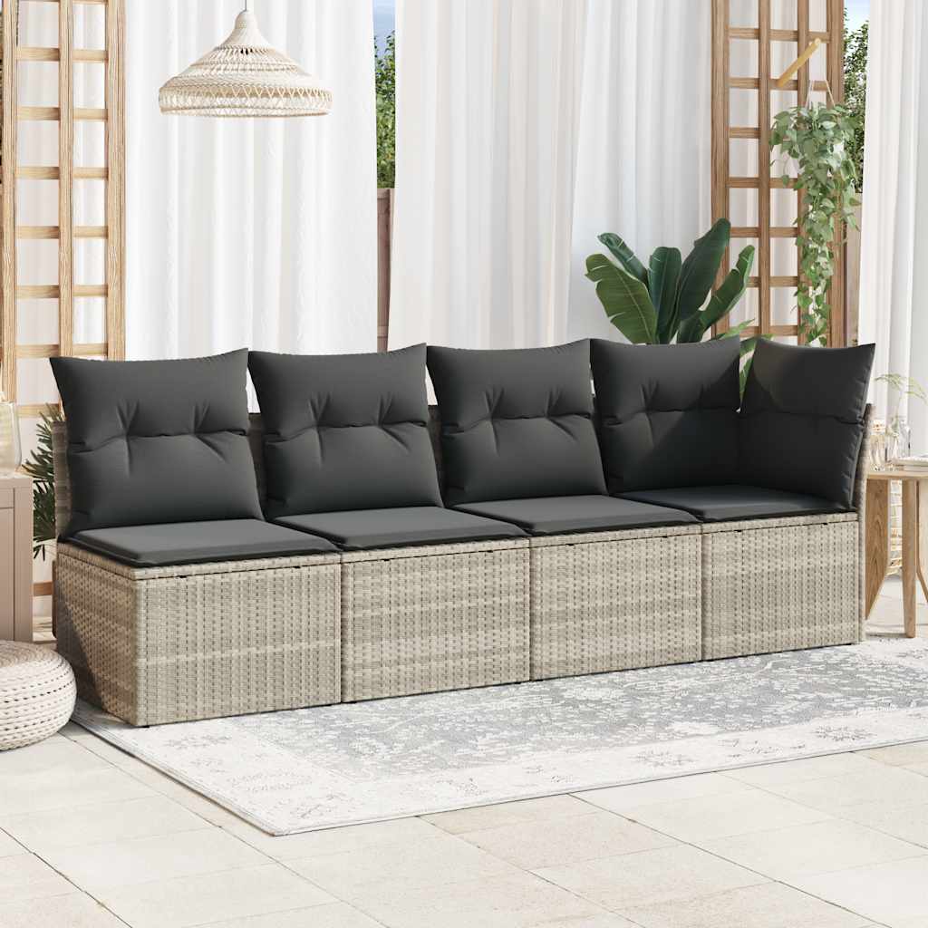 Divano da Giardino con Cuscini 4 Posti Grigio Chiaro Polyrattan