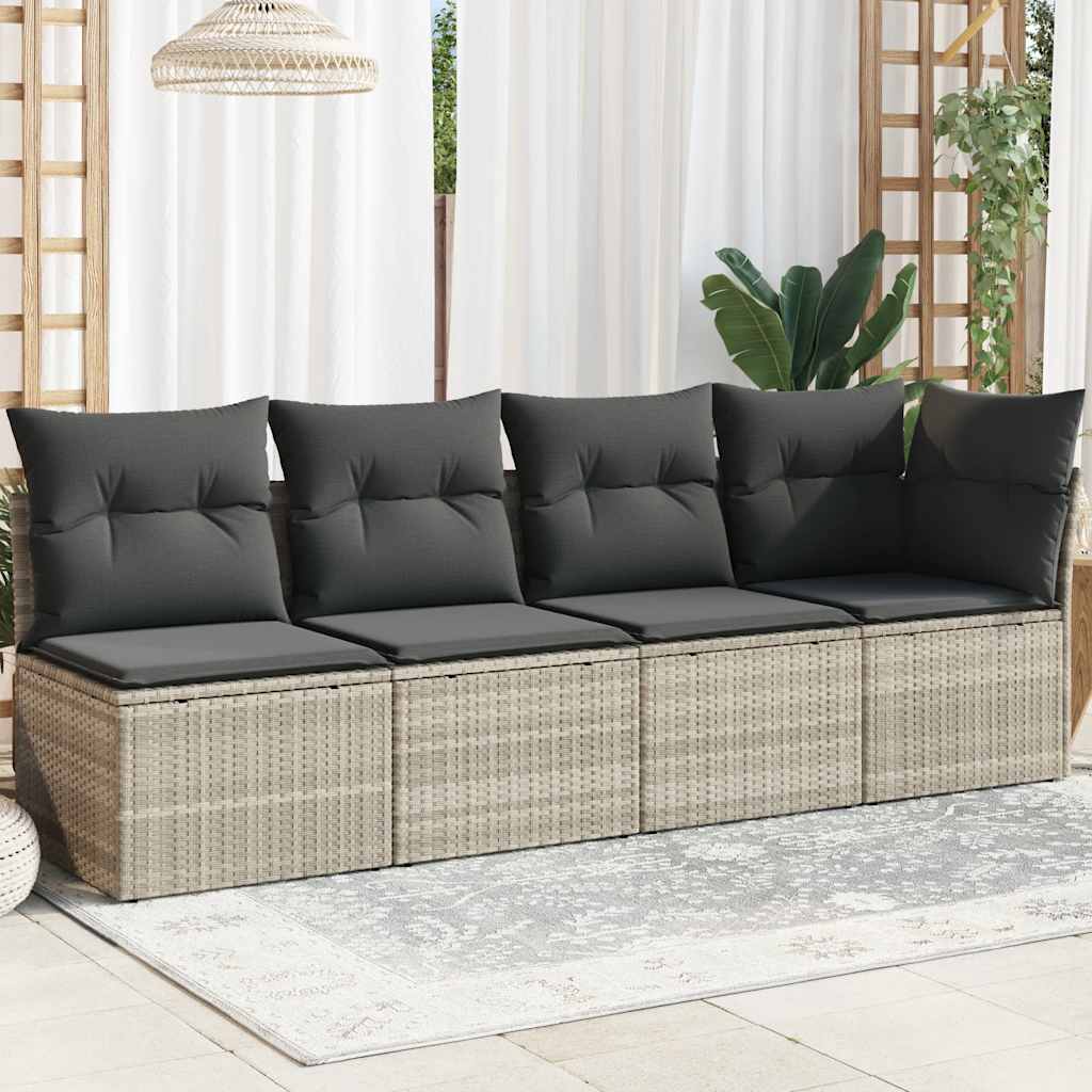 Divano da Giardino con Cuscini 4 Posti Grigio Chiaro Polyrattan