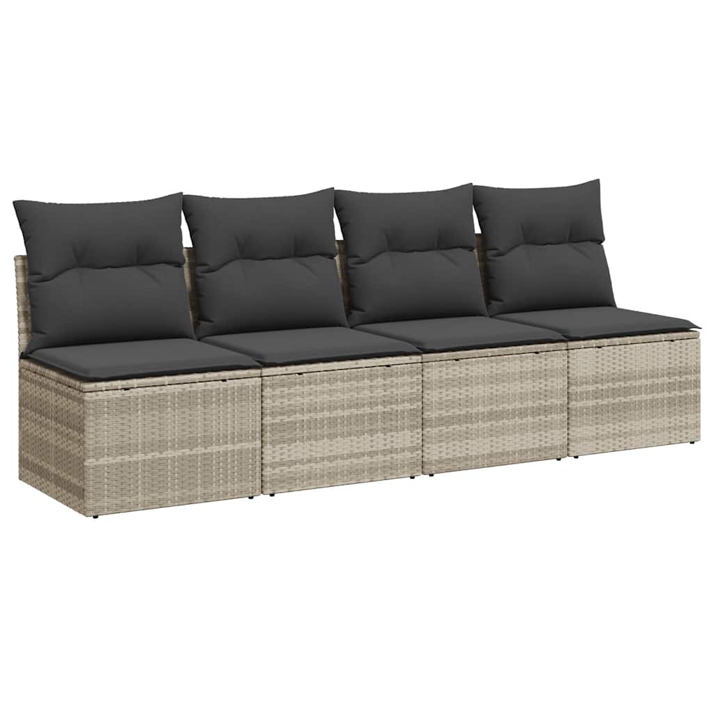Divano da Giardino con Cuscini 4 Posti Grigio Chiaro Polyrattan | homemem39