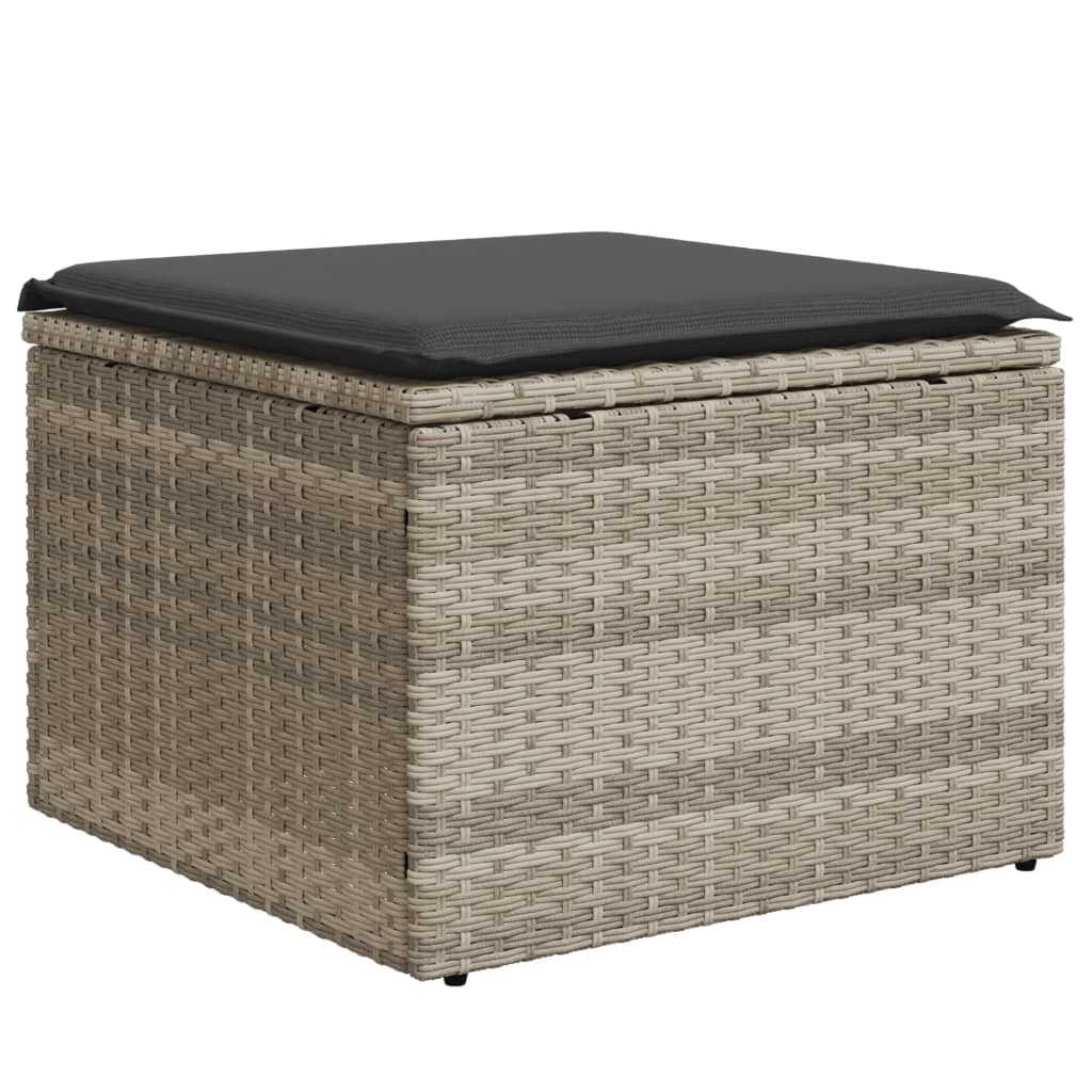 Sgabello Giardino e Cuscino Grigio Chiaro 55x55x37cm Polyrattan | homemem39
