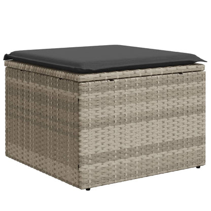 Sgabello Giardino e Cuscino Grigio Chiaro 55x55x37cm Polyrattan | homemem39