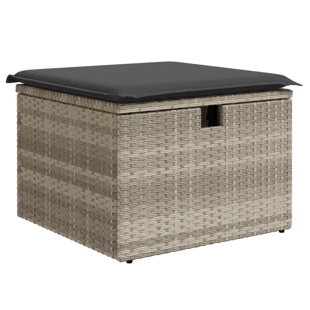 Sgabello Giardino e Cuscino Grigio Chiaro 55x55x37cm Polyrattan - homemem39