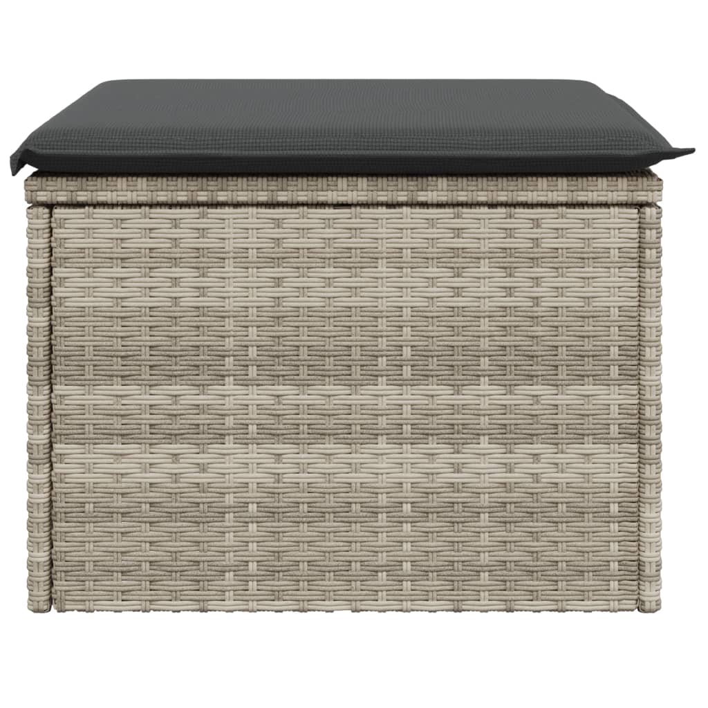 Sgabello Giardino e Cuscino Grigio Chiaro 55x55x37cm Polyrattan - homemem39