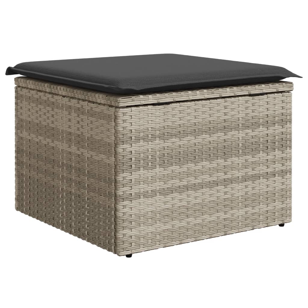 Sgabello Giardino e Cuscino Grigio Chiaro 55x55x37cm Polyrattan - homemem39