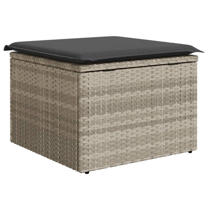 Sgabello Giardino e Cuscino Grigio Chiaro 55x55x37cm Polyrattan - homemem39