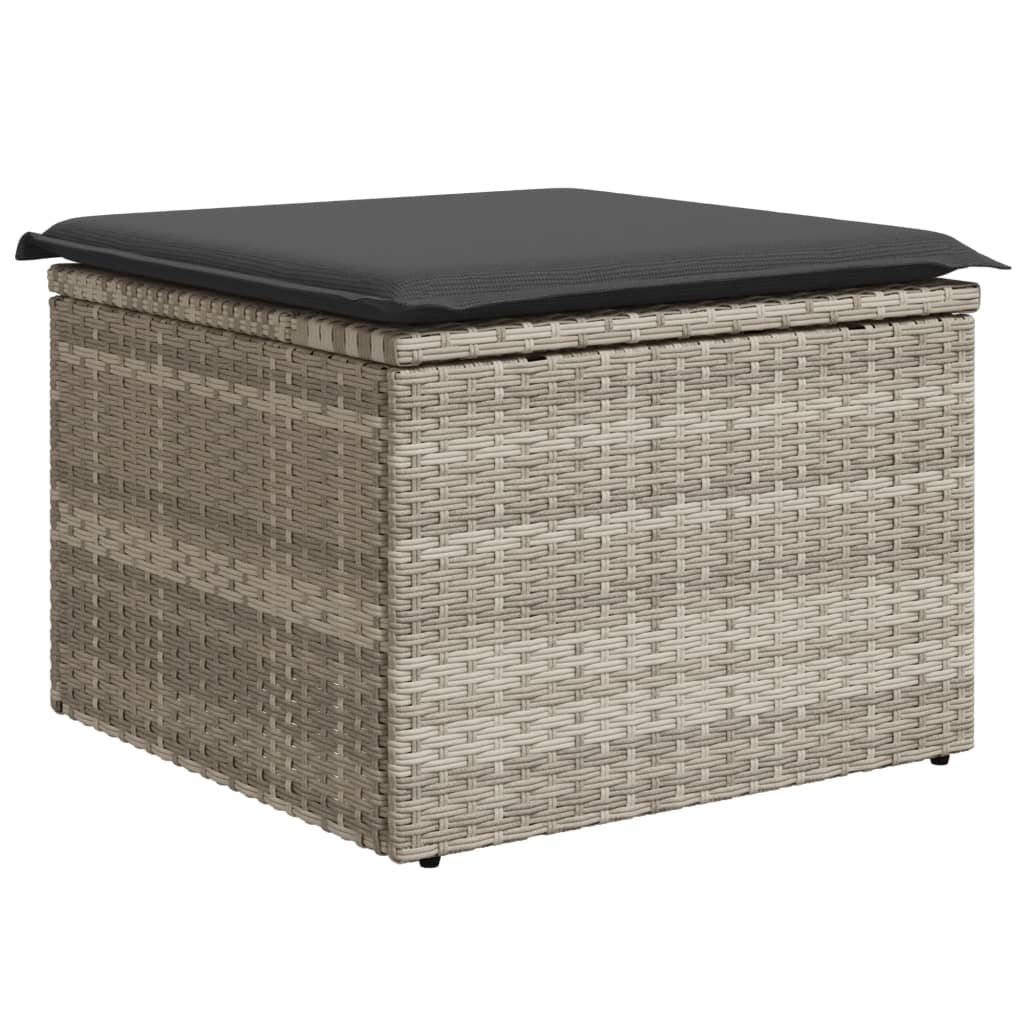 Sgabello Giardino e Cuscino Grigio Chiaro 55x55x37cm Polyrattan | homemem39
