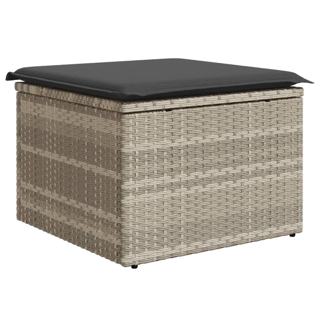 Sgabello Giardino e Cuscino Grigio Chiaro 55x55x37cm Polyrattan | homemem39