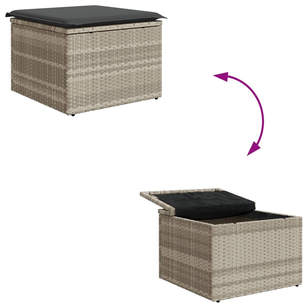 Sgabello Giardino e Cuscino Grigio Chiaro 55x55x37cm Polyrattan | homemem39