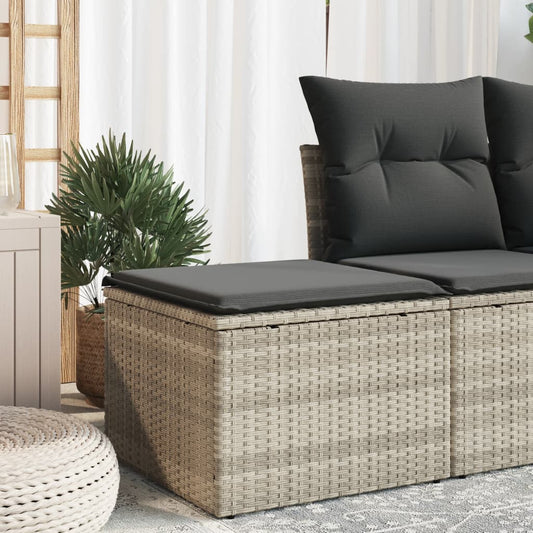 Sgabello Giardino e Cuscino Grigio Chiaro 55x55x37cm Polyrattan | homemem39